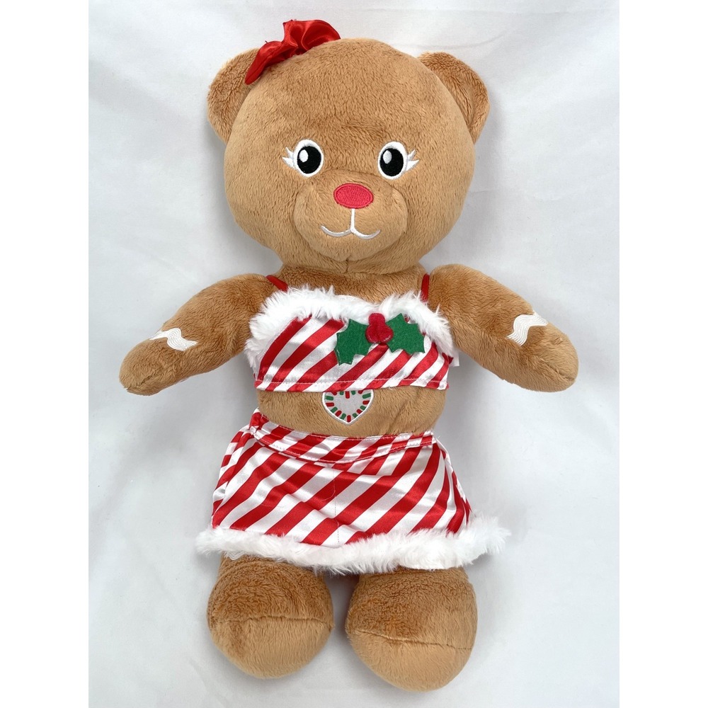 Build a Bear BAB Christmas Gingerbread Girl Plush Red Bow Clothes Hearts